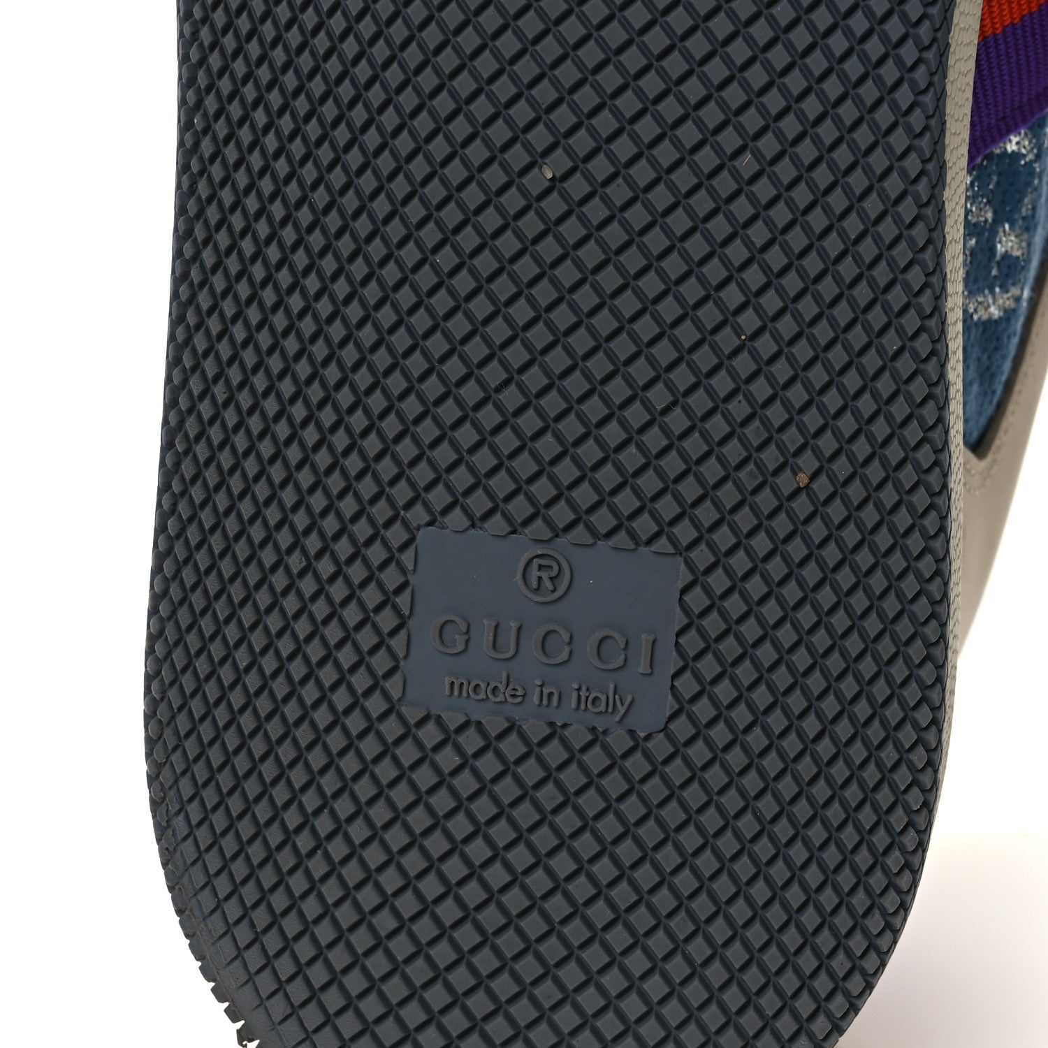 Gucci Calfskin Lame GG Monogram Web Womens Screener Sneakers 39.5 Blue Silver Dusty Milk Shine Purple 8 of 12