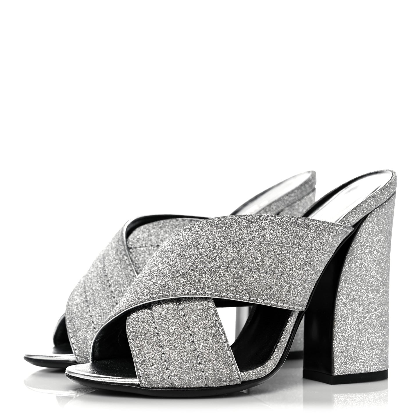 Glitter Fabric Webby Crossover High Heel Slide Sandals 37 Argento