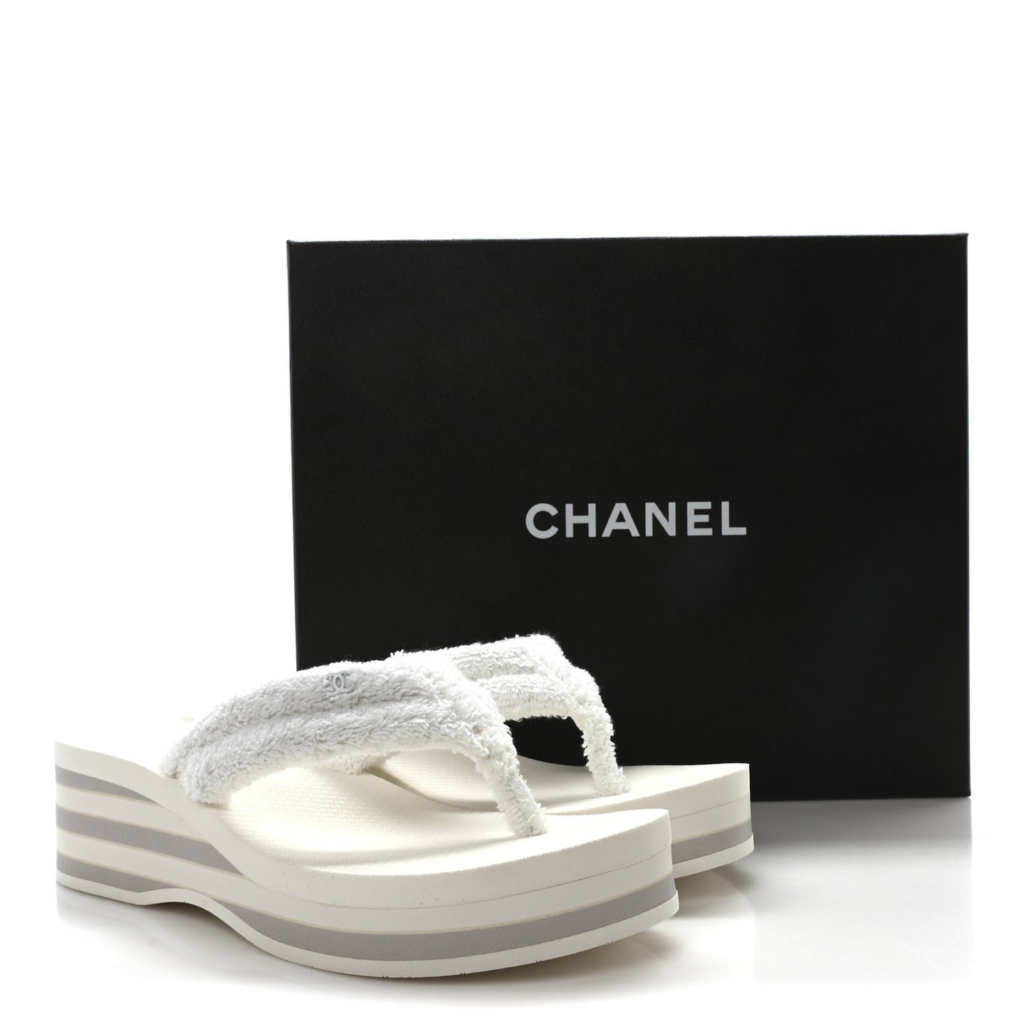 Terry Cloth CC Logo Thong Sandals 37.5 White