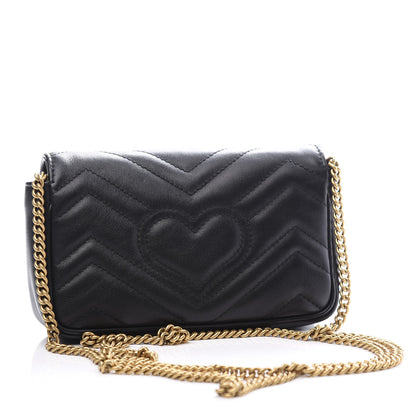 Gucci Calfskin Matelasse Super Mini GG Marmont Shoulder Bag Black 2 of 9