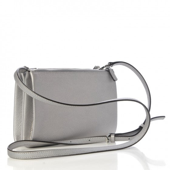 Grained Calfskin Milla Double Crossbody Bag Spike Silver