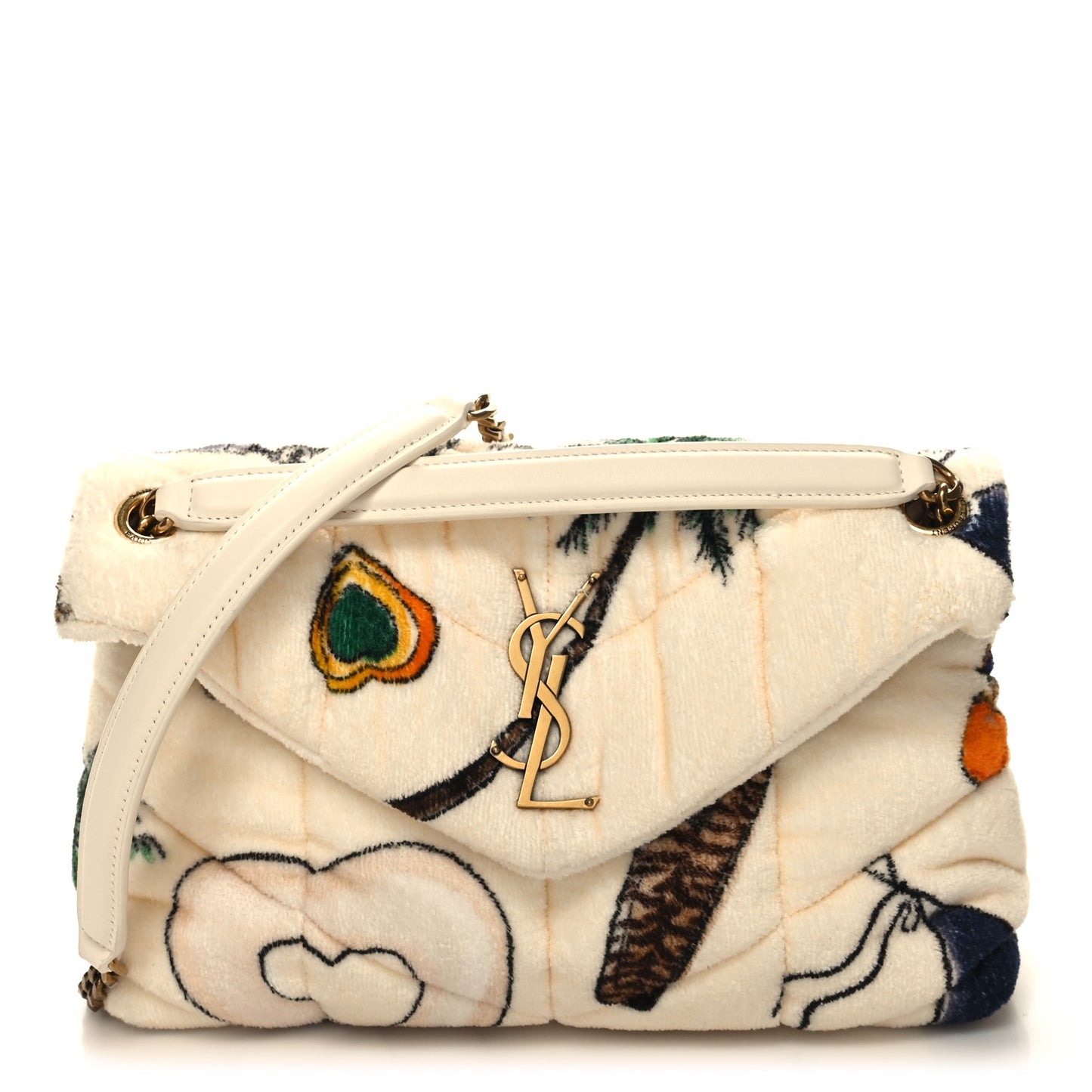 Terrycloth Summer Print Quilted Small Loulou Puffer Monogram Chain Satchel Multicolor White