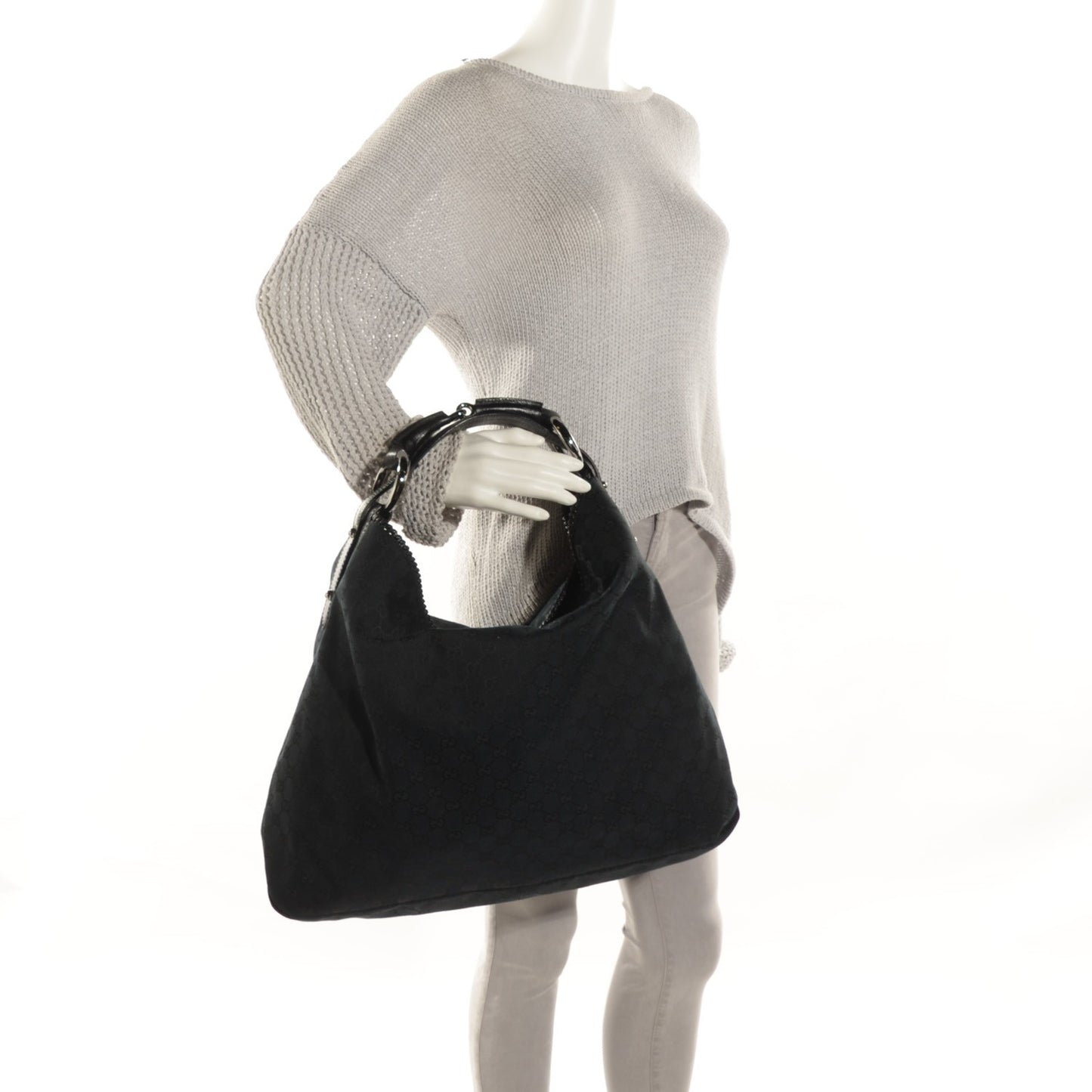 Monogram Large Horsebit Chain Hobo Black