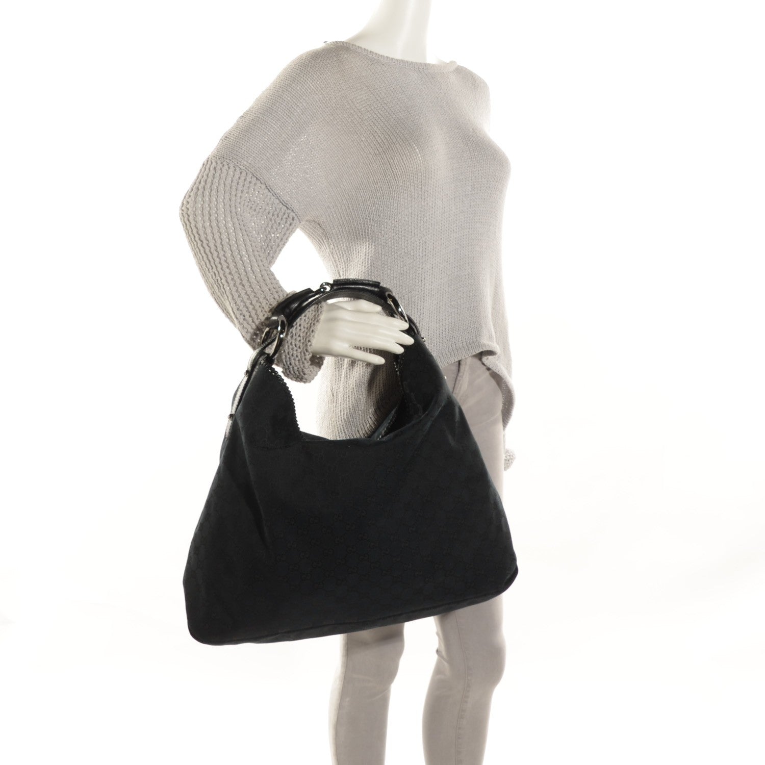 Gucci Monogram Large Horsebit Chain Hobo Black 2 of 7