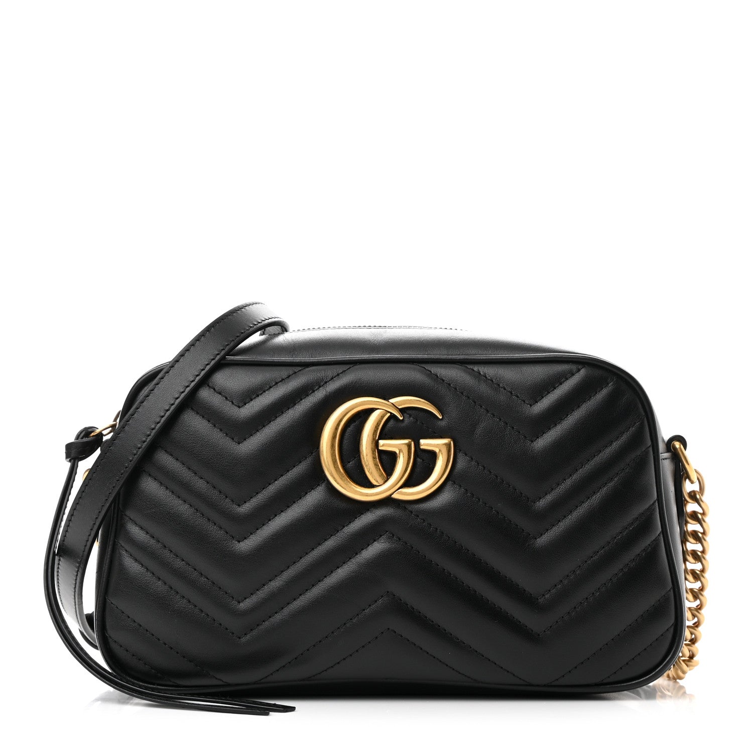 Gucci Calfskin Matelasse Small GG Marmont Chain Shoulder Bag Black 1 of 11