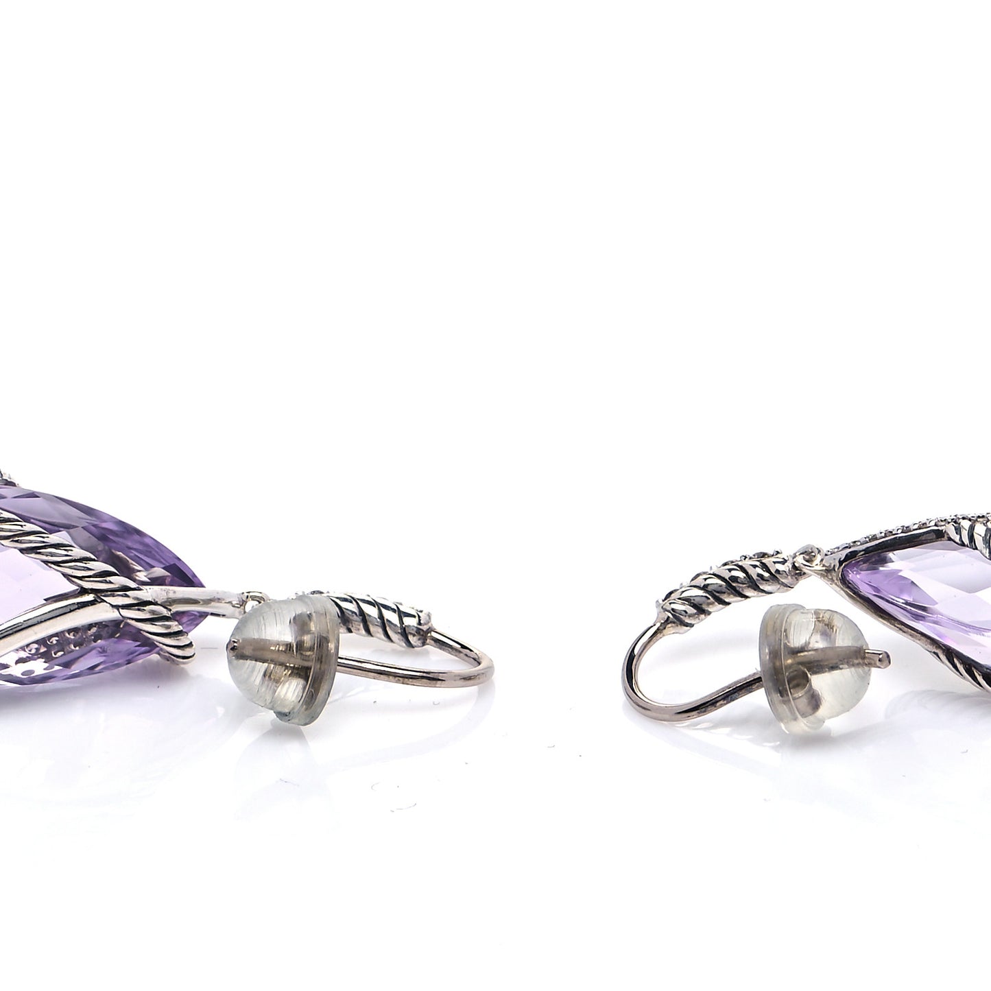 Sterling Silver Diamond Amethyst Cable Wrap Drop Earrings