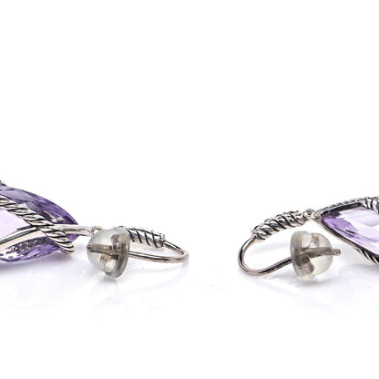 David Yurman Sterling Silver Diamond Amethyst Cable Wrap Drop Earrings 4 of 5