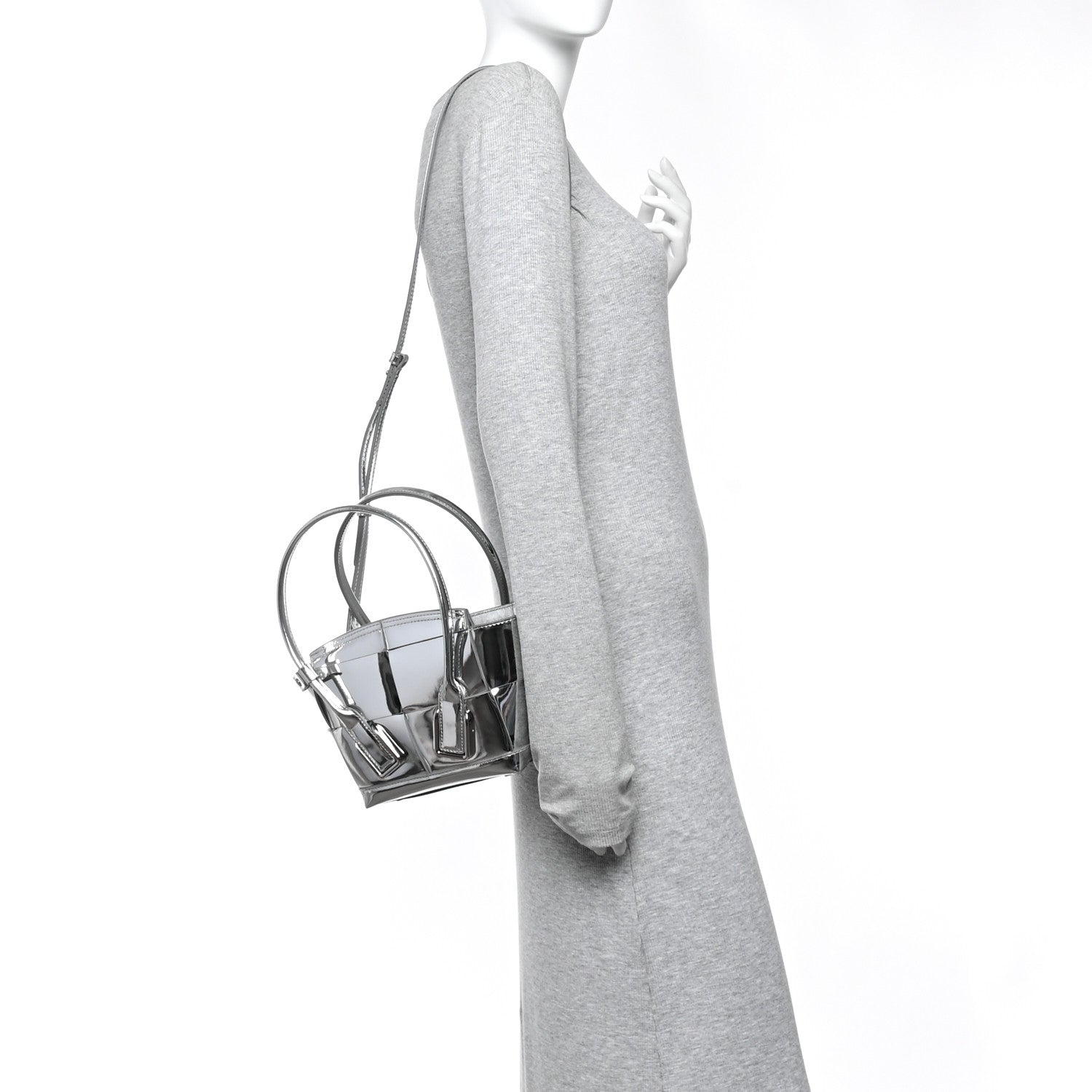 Bottega Veneta Mirror Laminated Nappa Maxi Intrecciato Mini Arco  Silver 2 of 9