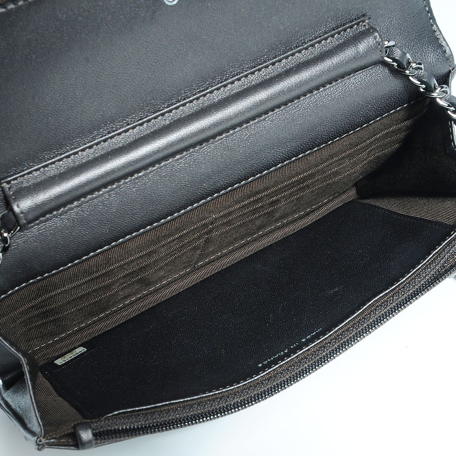 Chanel Lambskin Quilted Wallet On Chain WOC Metallic Dark Grey 5 of 8