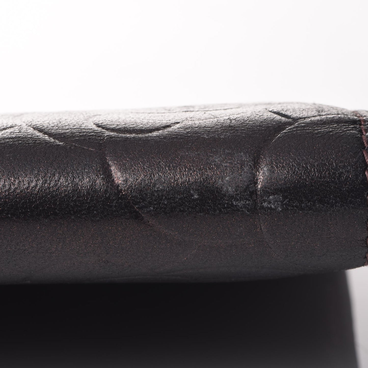 Metallic Lambskin Camellia Embossed Yen Wallet Brown