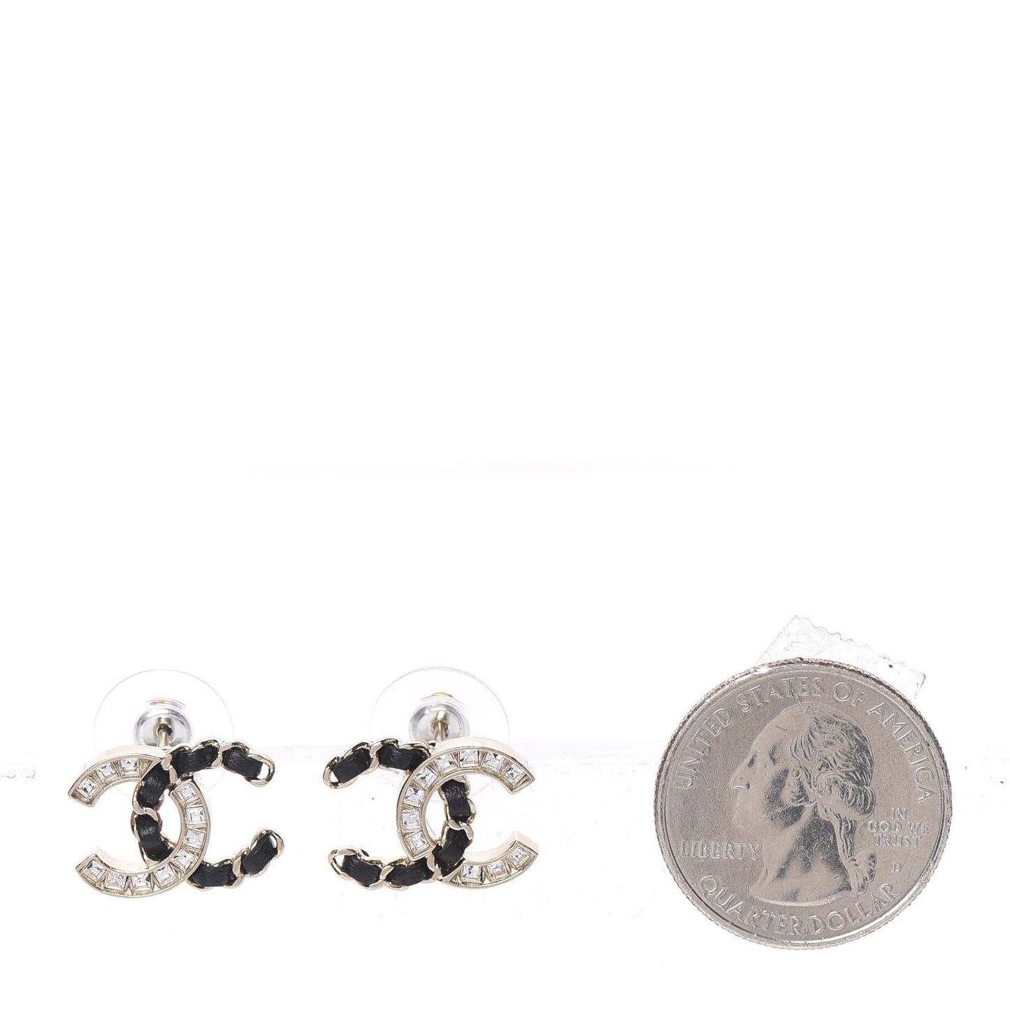 Crystal Baguette Lambskin Chain CC Vintage Allure Stud Earrings Black Gold