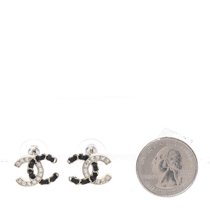 Chanel Crystal Baguette Lambskin Chain CC Vintage Allure Stud Earrings Black Gold 2 of 4