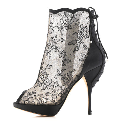 Christian Dior Suede Transparent Mesh Floral Embroidered Peep Toe Boots 37.5 Black 1 of 11