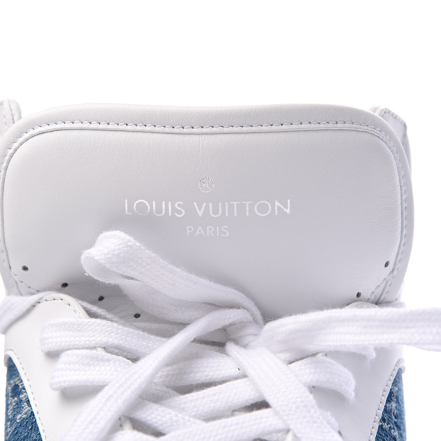 Calfskin Monogram Denim Rivoli High Top Sneakers 10 White
