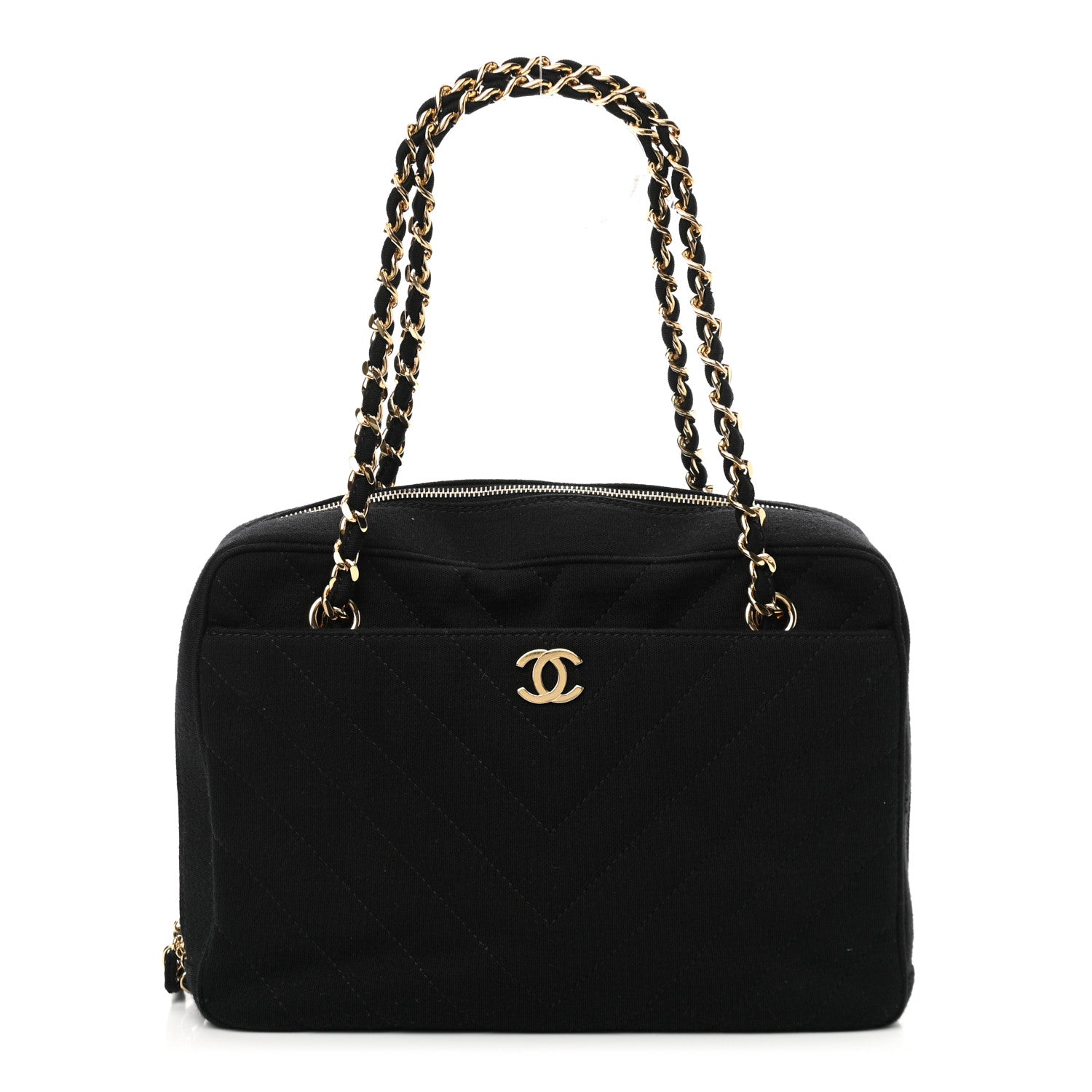 Chanel Jersey Chevron Quilted Camera Case Black 1 of 14