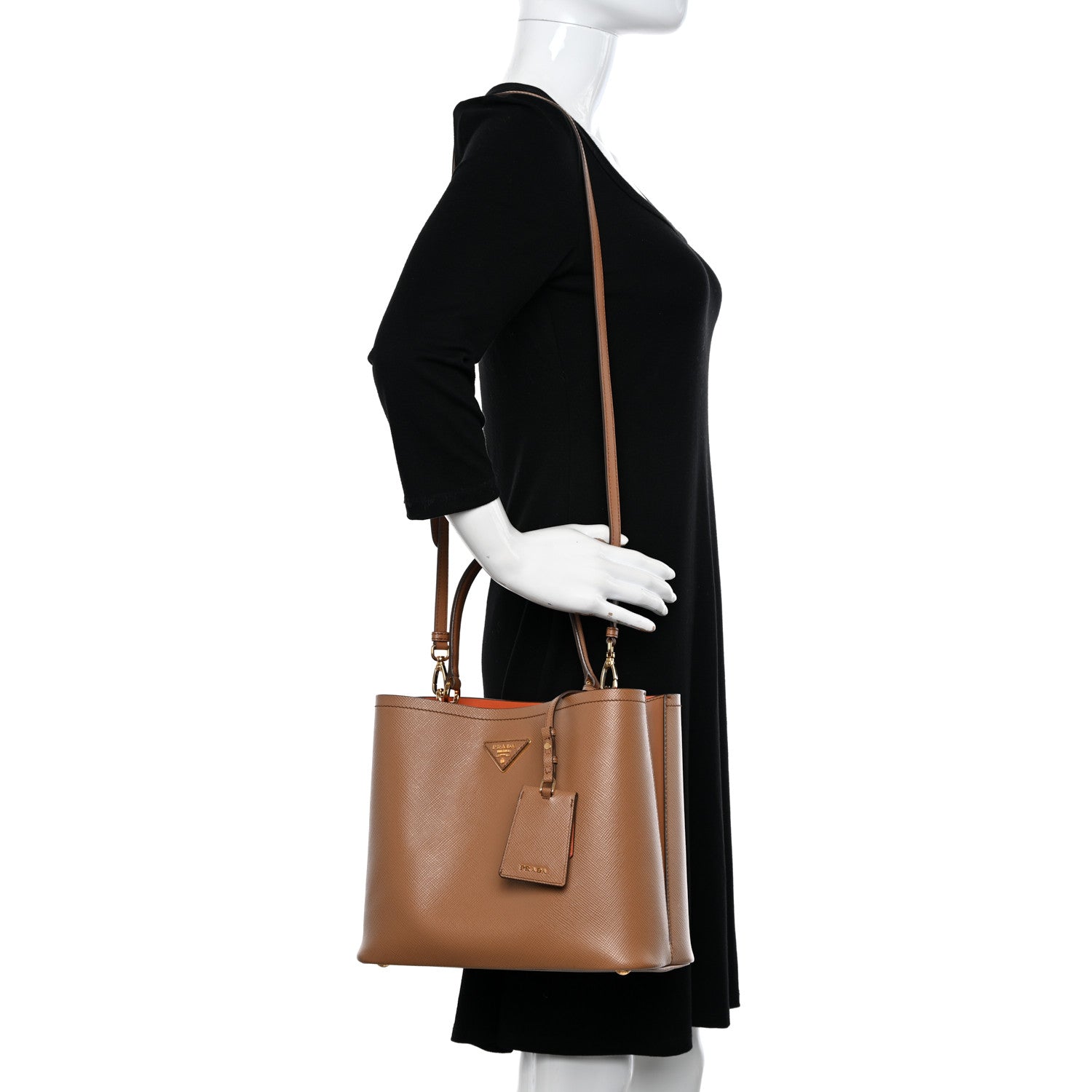 Prada Saffiano Cuir Medium Panier Bucket Bag Caramel Papaya 2 of 11