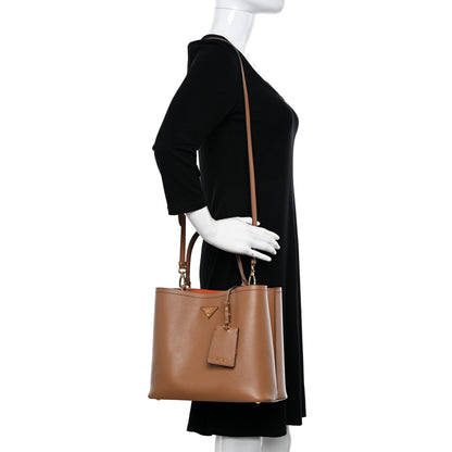 Prada Saffiano Cuir Medium Panier Bucket Bag Caramel Papaya 2 of 11