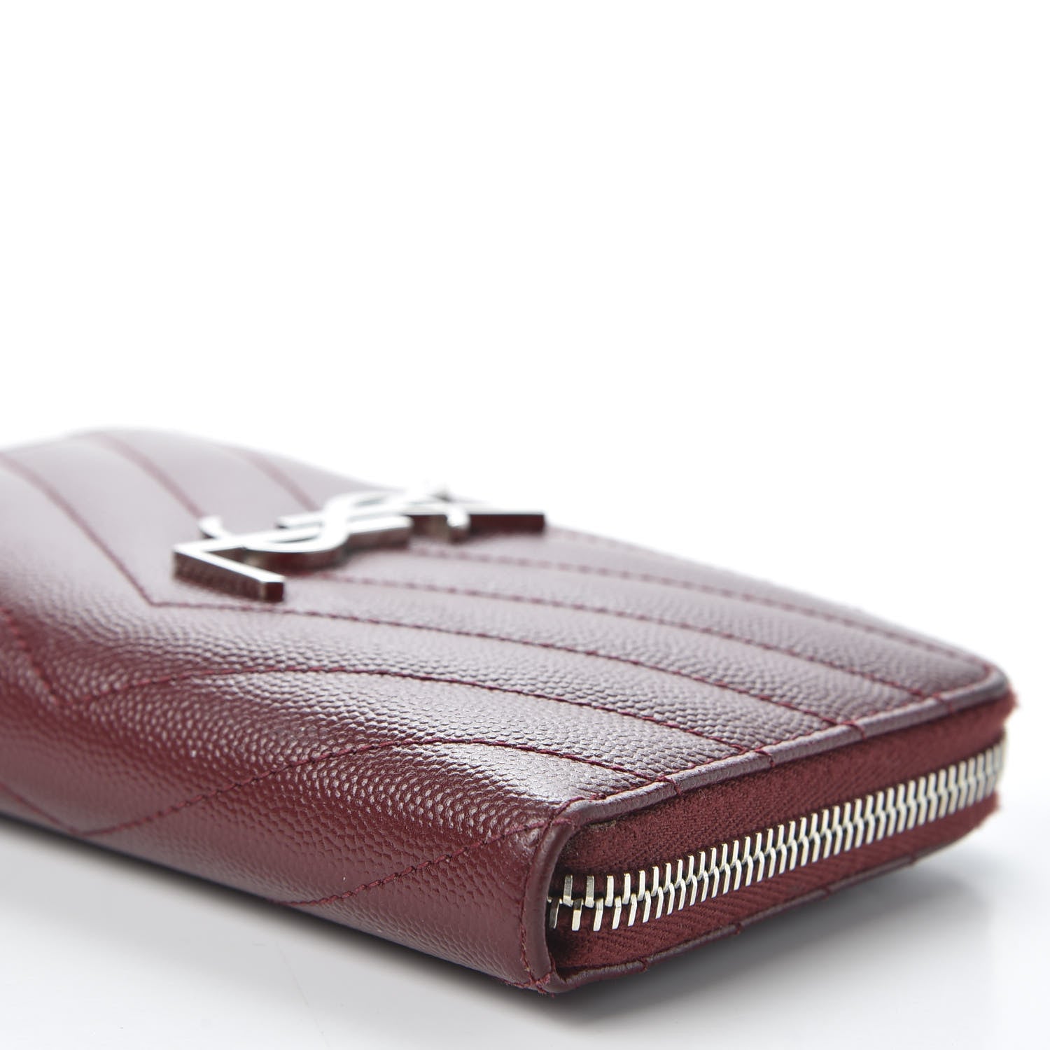 Saint Laurent Grain De Poudre Matelasse Chevron Monogram Zip Around Wallet Palissandre 6 of 8