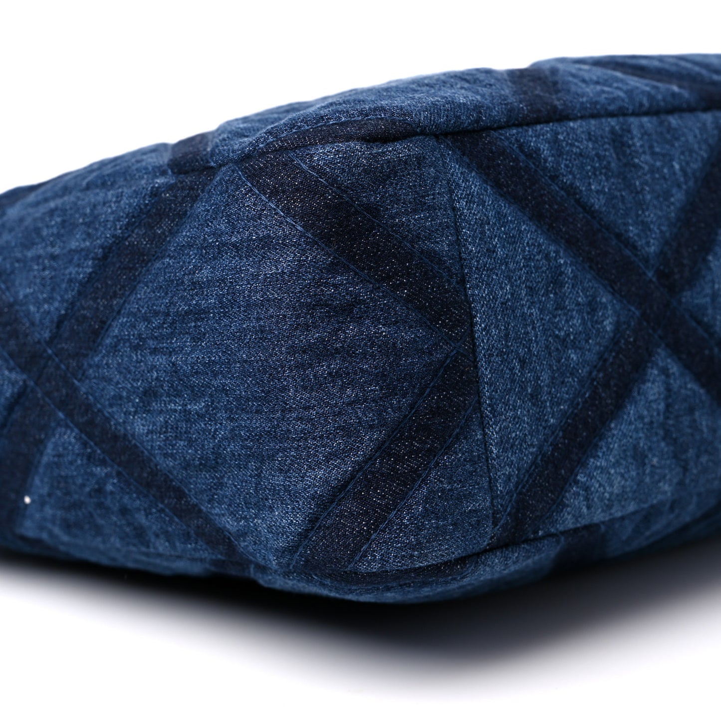 Denim Quilted Chanel 19 East West Shopping Bag Blue