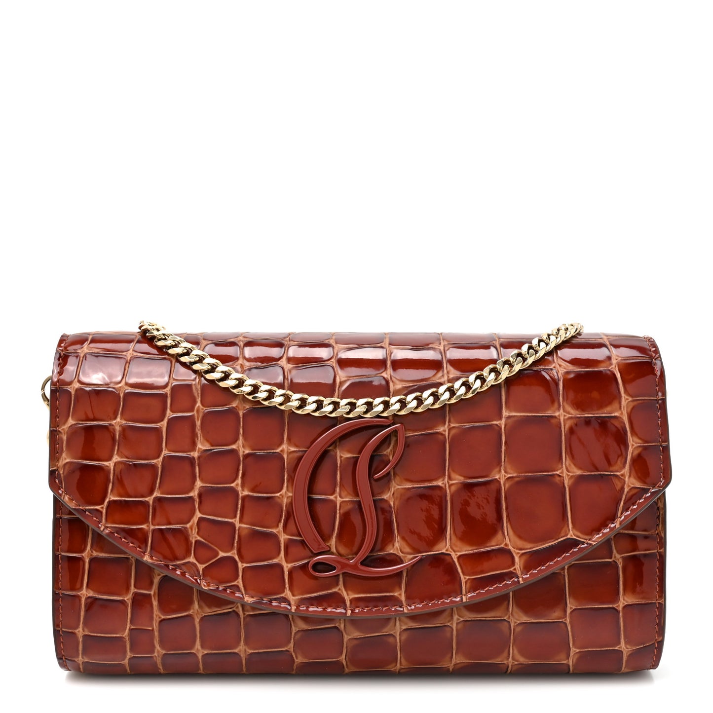 Calfskin Embossed Crocodile Loubi54 Crossbody Clutch Acajou