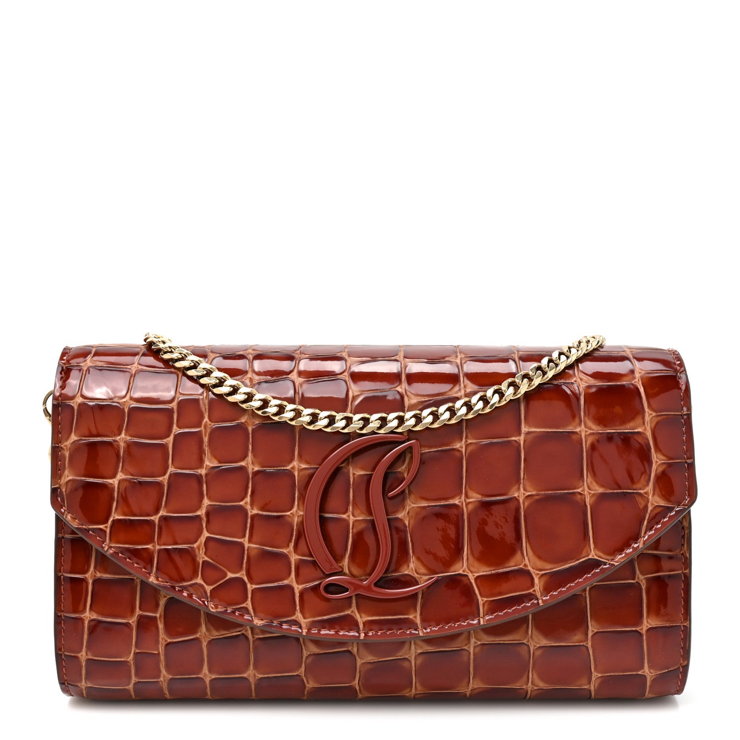 Christian Louboutin Calfskin Embossed Crocodile Loubi54 Crossbody Clutch Acajou 1 of 11