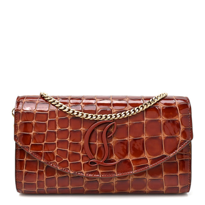 Christian Louboutin Calfskin Embossed Crocodile Loubi54 Crossbody Clutch Acajou 1 of 11
