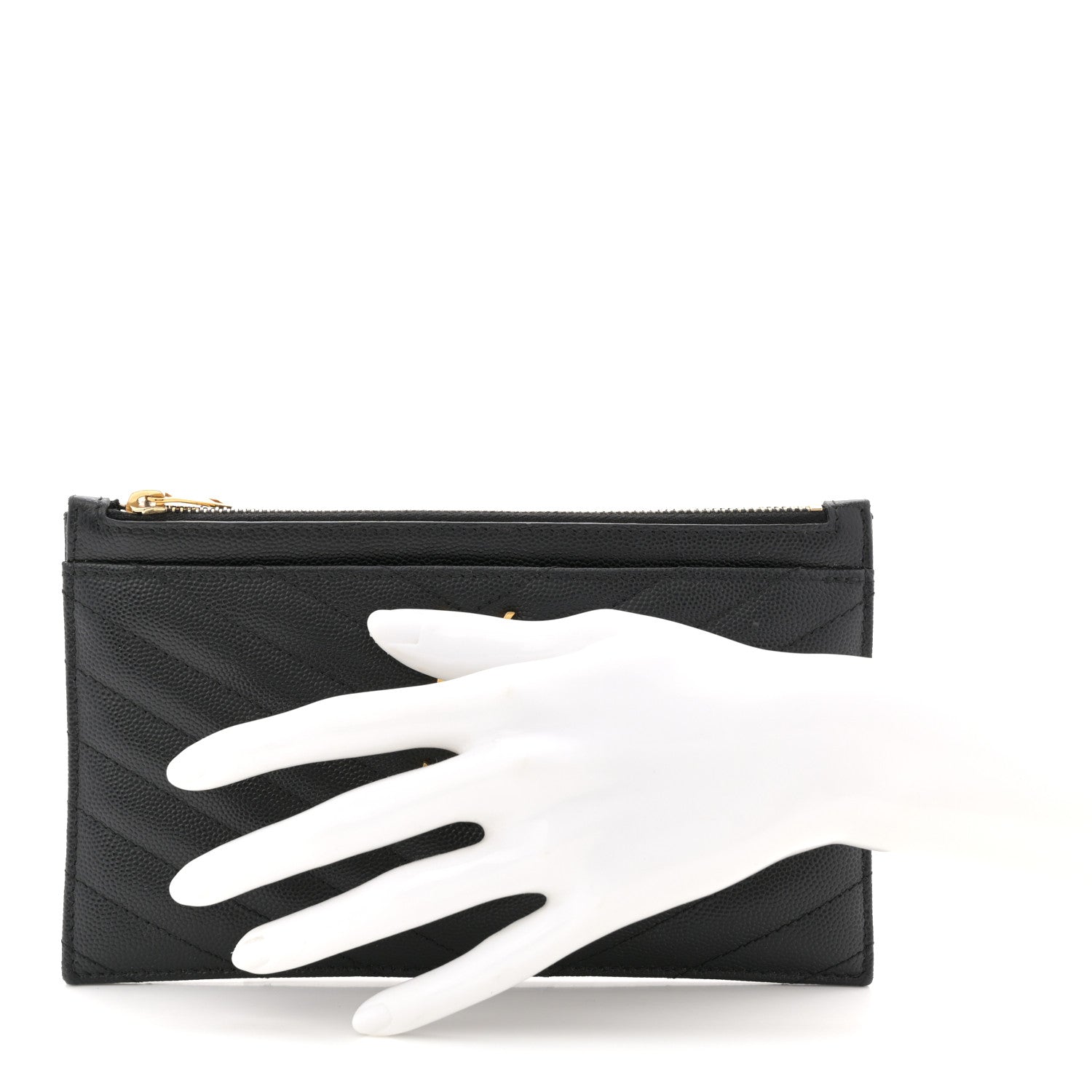 Saint Laurent Grain De Poudre Chevron Monogram Bill Pouch Black 2 of 10
