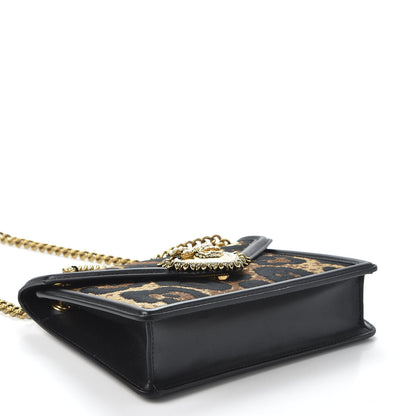 Dolce & Gabbana Jacquard Leopard Print Smooth Calfskin Medium Devotion Crossbody Bag Black 3 of 9