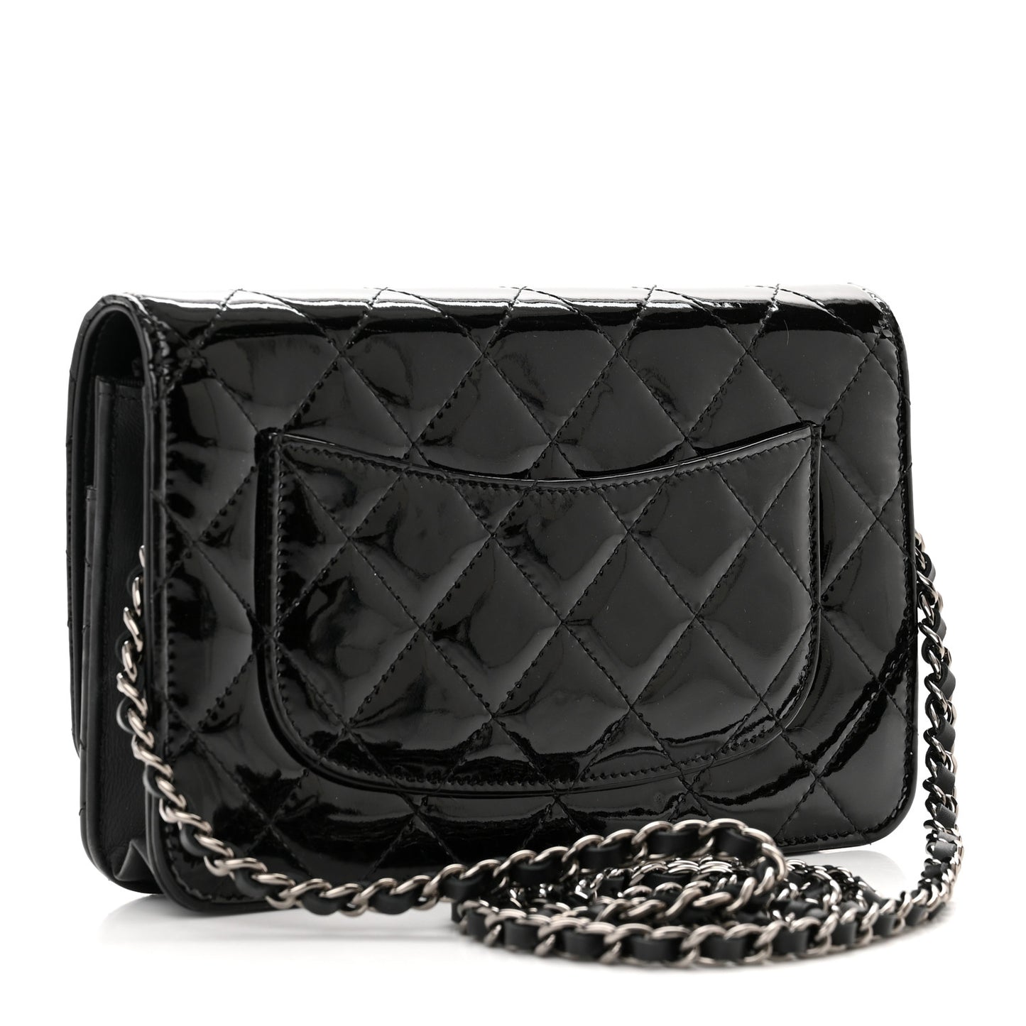 Patent Quilted Wallet On Chain WOC Black
