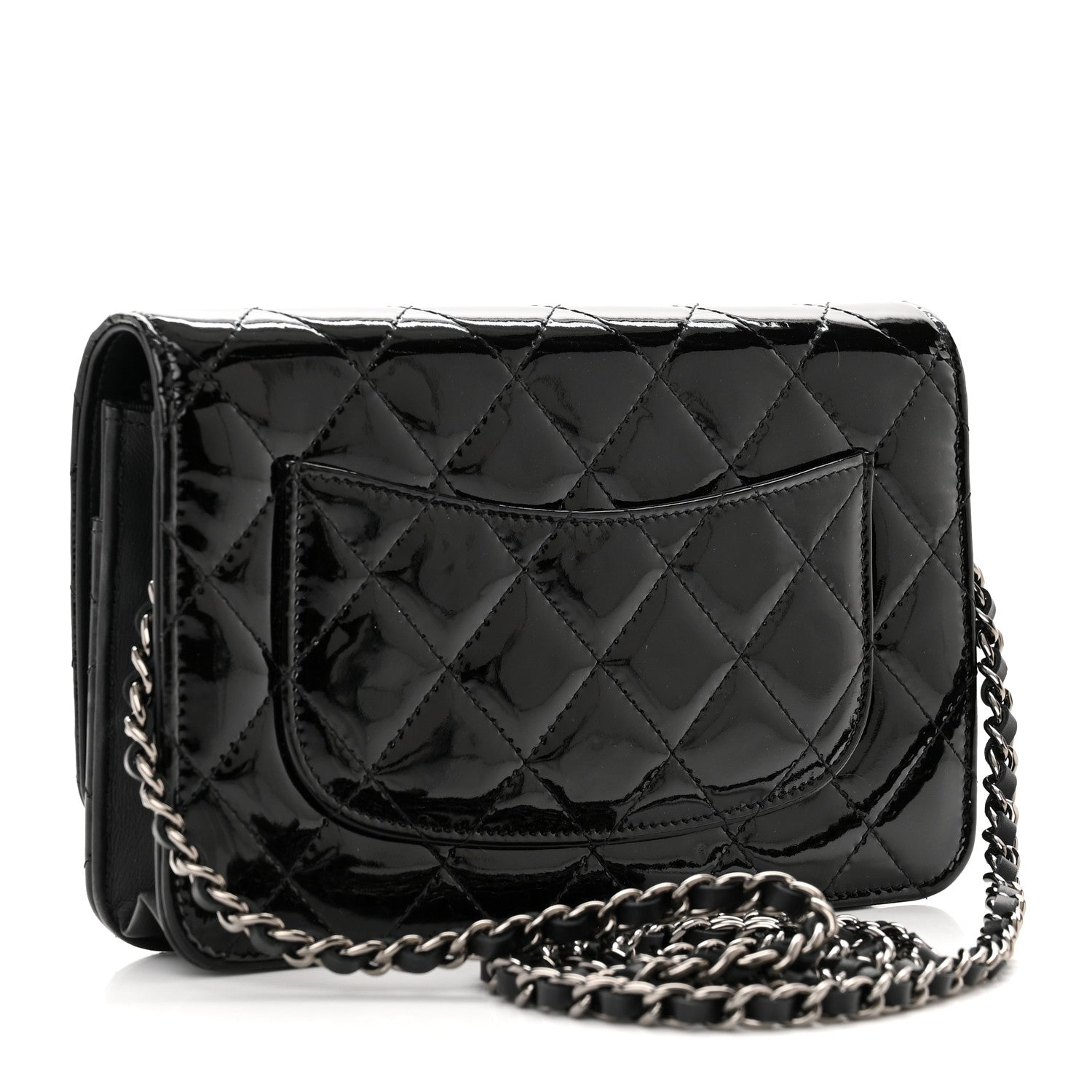 Chanel Patent Quilted Wallet On Chain WOC Black 3 of 17