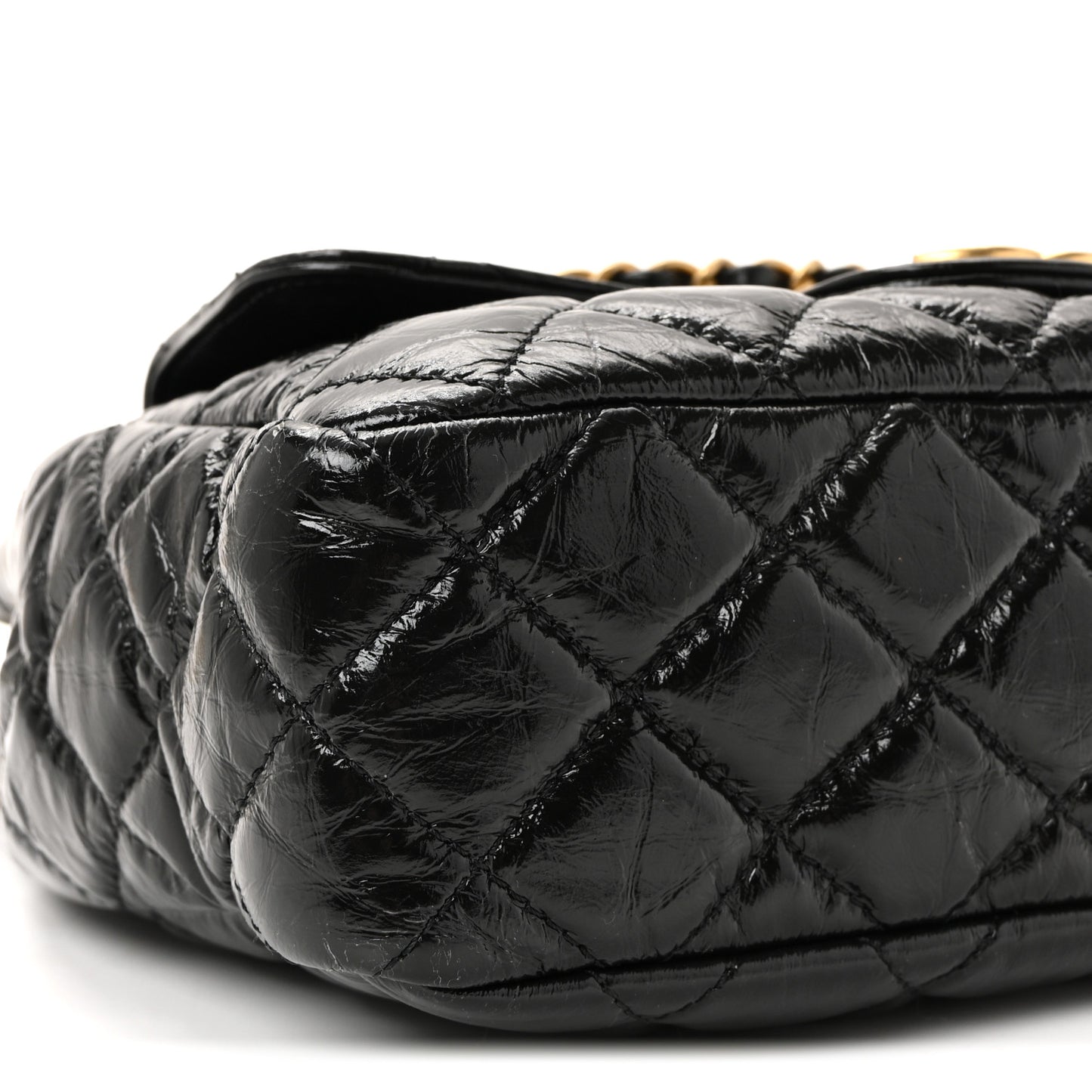 Shiny Crumpled Calfskin Quilted Wavy CC Hobo Black