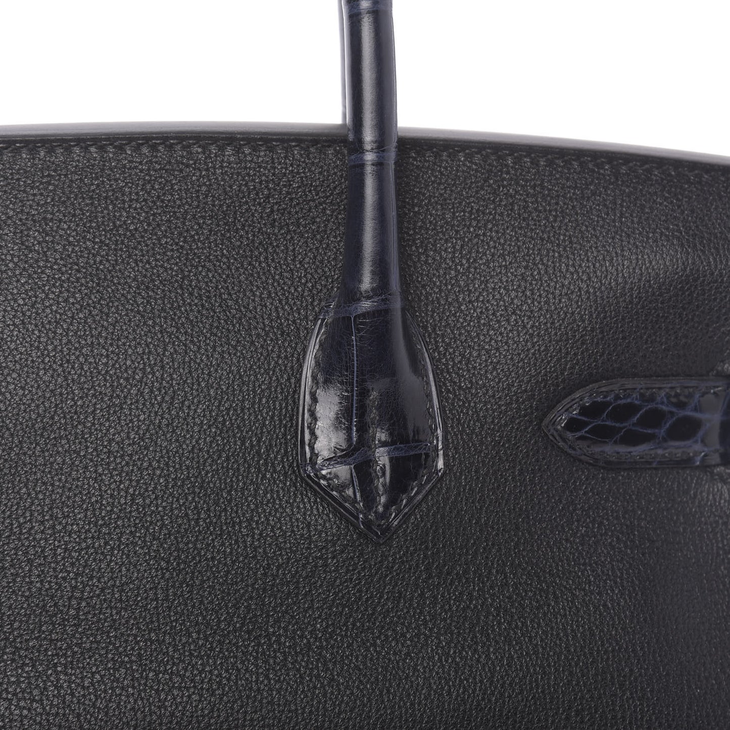 Taurillon Novillo Shiny Niloticus Crocodile Birkin Touch 30 Black Bleu Marine