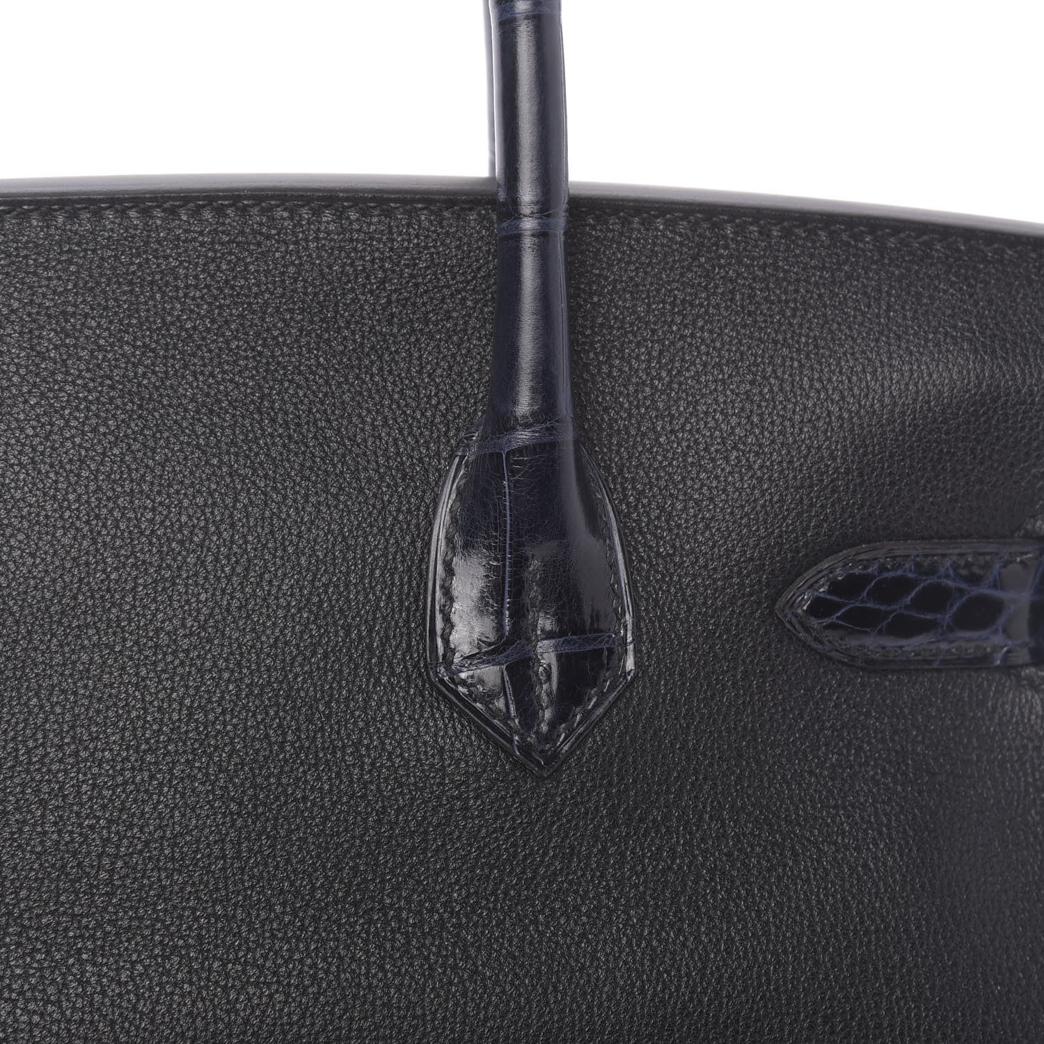 Hermes Taurillon Novillo Shiny Niloticus Crocodile Birkin Touch 30 Black Bleu Marine 32 of 38