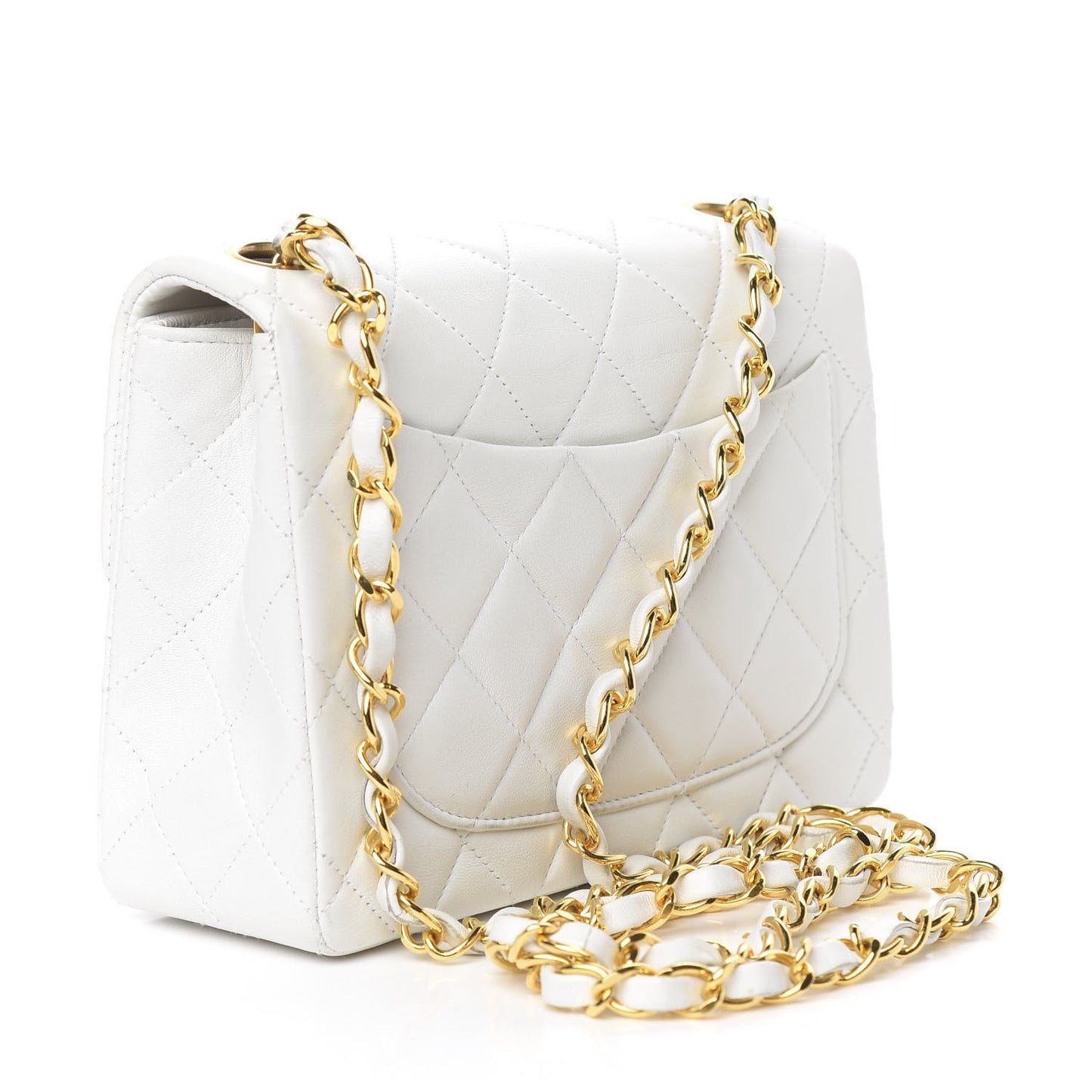 Lambskin Quilted Mini Square Flap White