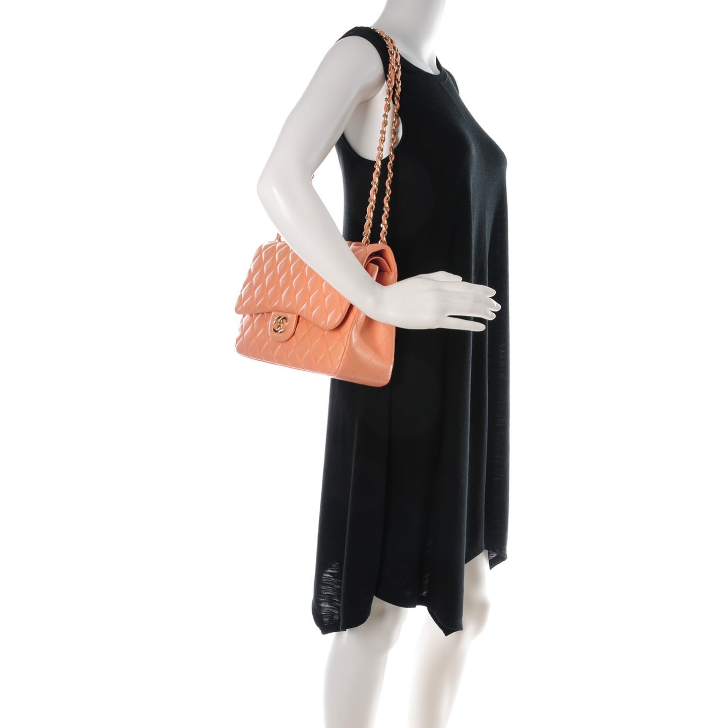 Lambskin Quilted Jumbo Double Flap Light Orange