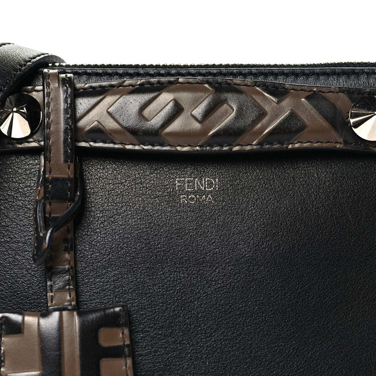 Fendi Vitello Dolce Bi-Color FF 1974 Embossed Mini By The Way Boston Bag Black Maya 8 of 10