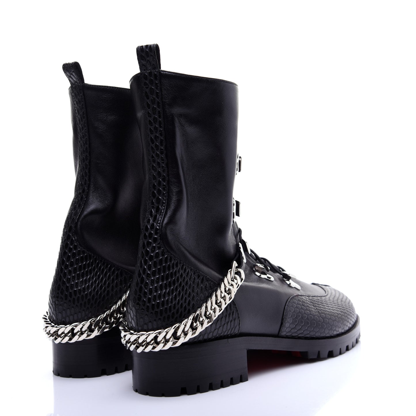 Calfskin Snake Print Horse Guarda Flat Boots 40.5 Black