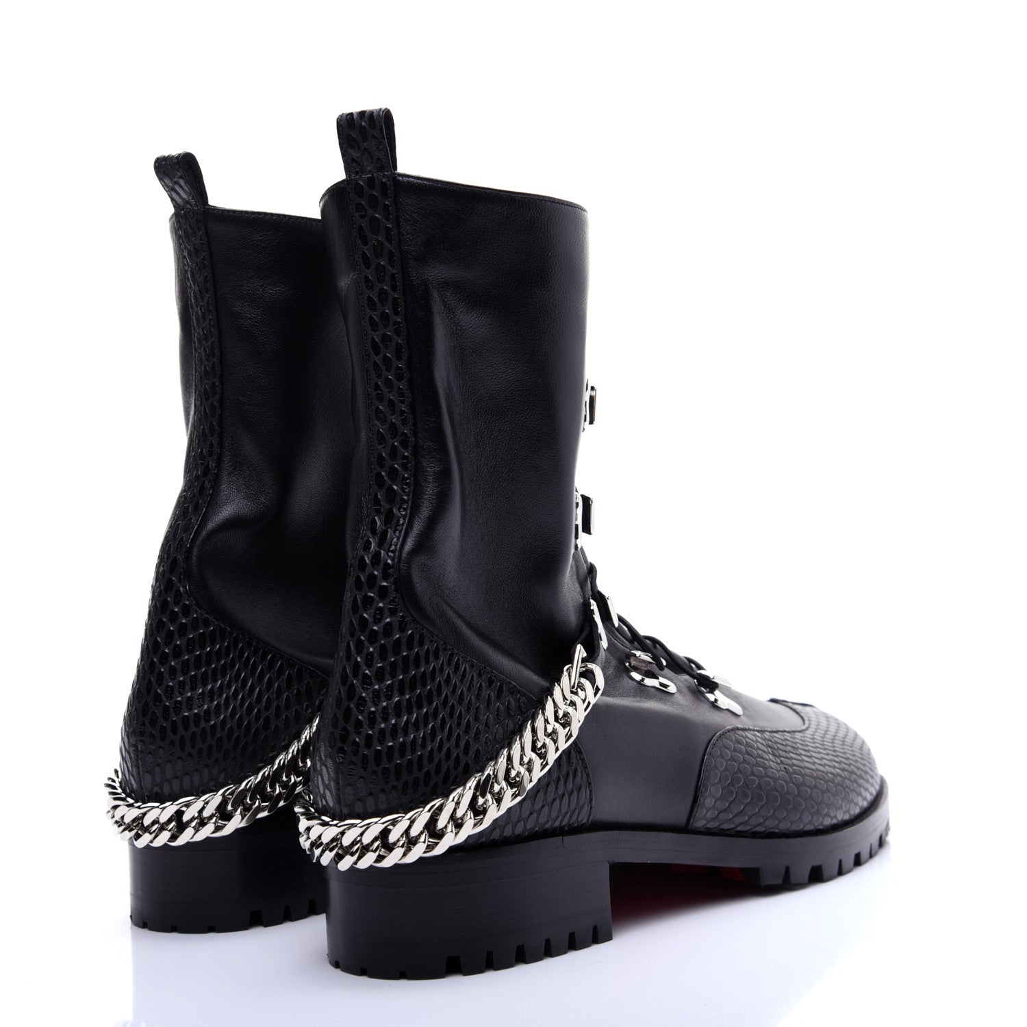 Christian Louboutin Calfskin Snake Print Horse Guarda Flat Boots 40.5 Black 3 of 12