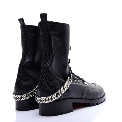 Christian Louboutin Calfskin Snake Print Horse Guarda Flat Boots 40.5 Black 3 of 12