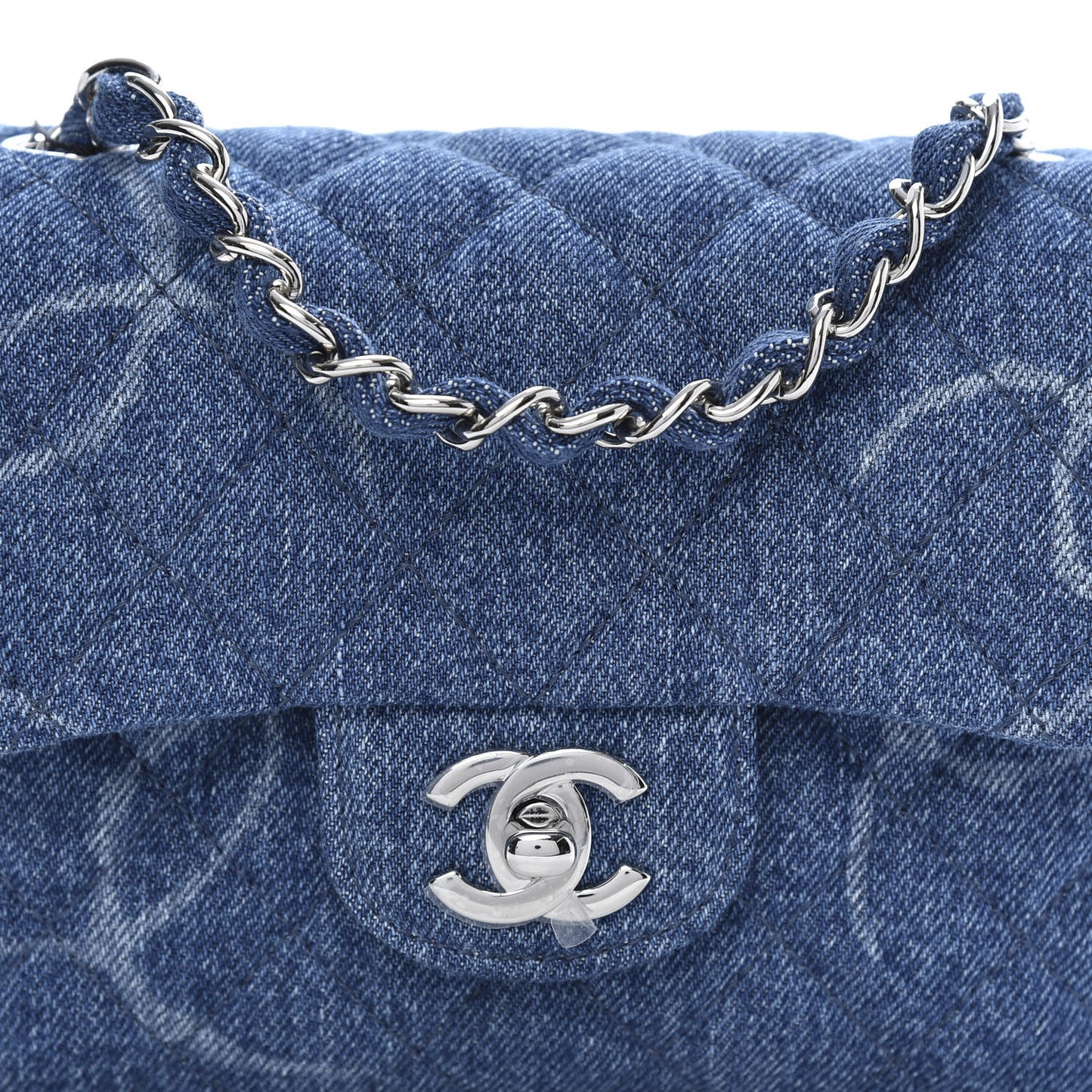 Denim CC Quilted Mini Square Flap Blue