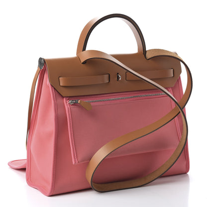 Hermes Vache Hunter Toile Herbag Zip 31 PM Rose Azalee Natural 3 of 9