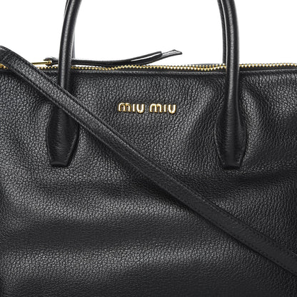 Miu Miu Goatskin Madras Zip Tote Black 9 of 15