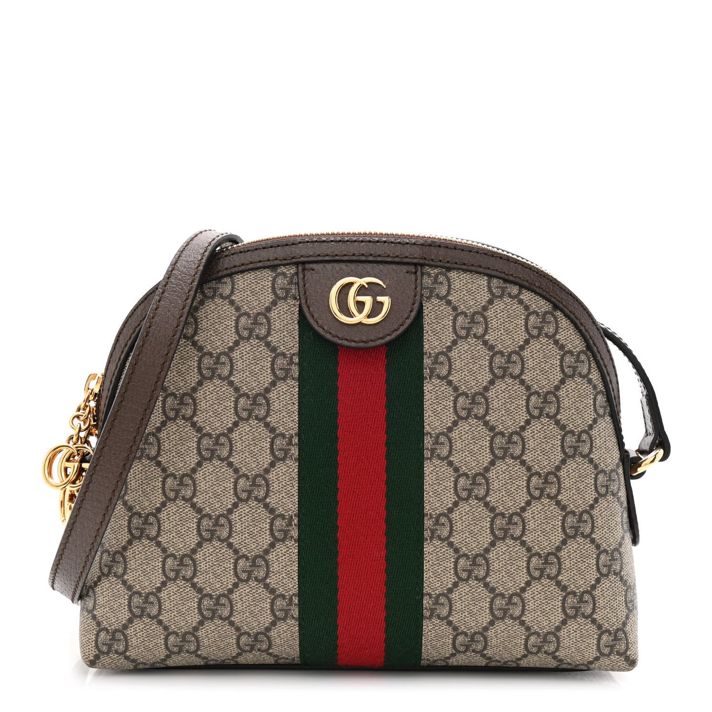 GG Supreme Monogram Textured Dollar Calfskin Web Small Ophidia Dome Shoulder Bag Beige Ebony New Acero