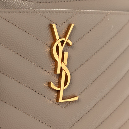 Saint Laurent Grain De Poudre Chevron Monogram Large Bill Pouch Dark Beige 10 of 11