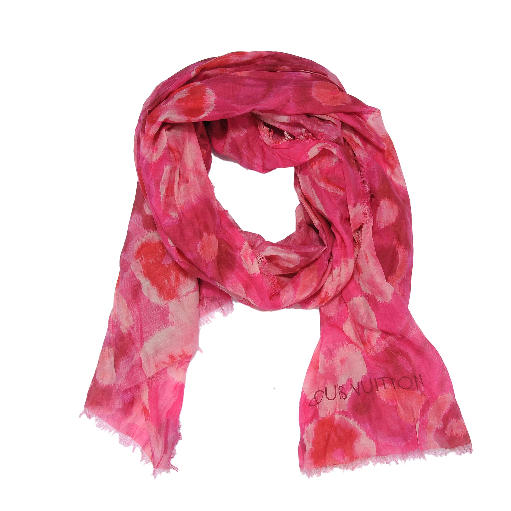 Louis Vuitton Cotton Silk Ikat Pareo Scarf Rose Indien 1 of 6