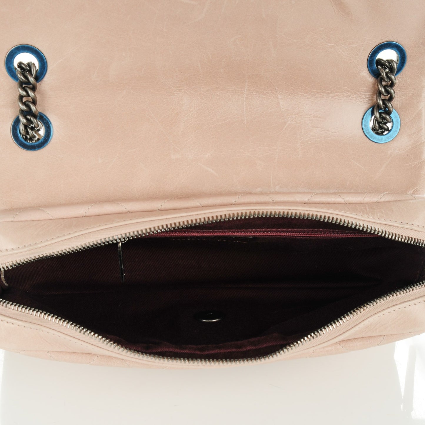 Glazed Calfskin Quilted Medium Duo Color Flap Light Pink