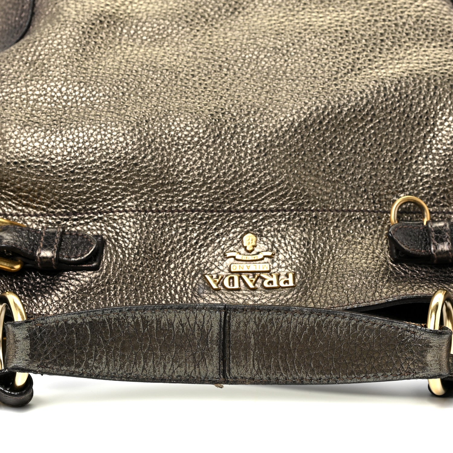 Prada Metallic Vitello Daino Side Pocket Tote Bag Acciaio 20 of 22