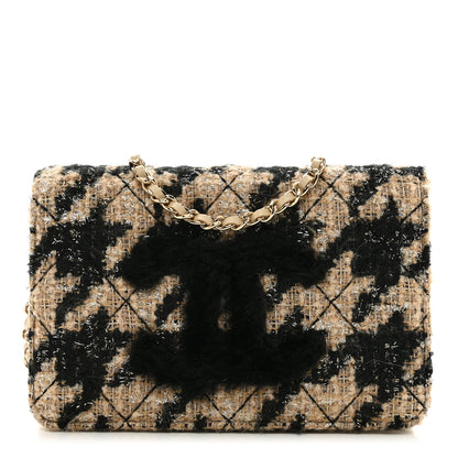 Chanel Tweed Shearling Quilted Chanel Wallet On Chain WOC and Coin Purse Beige Black 3 of 14