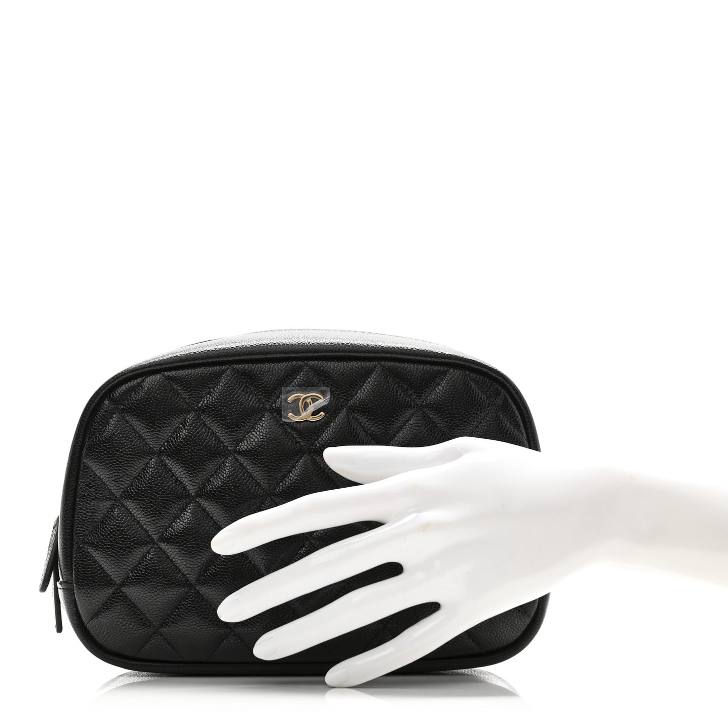 Caviar Quilted Medium Curvy Pouch Cosmetic Case Black