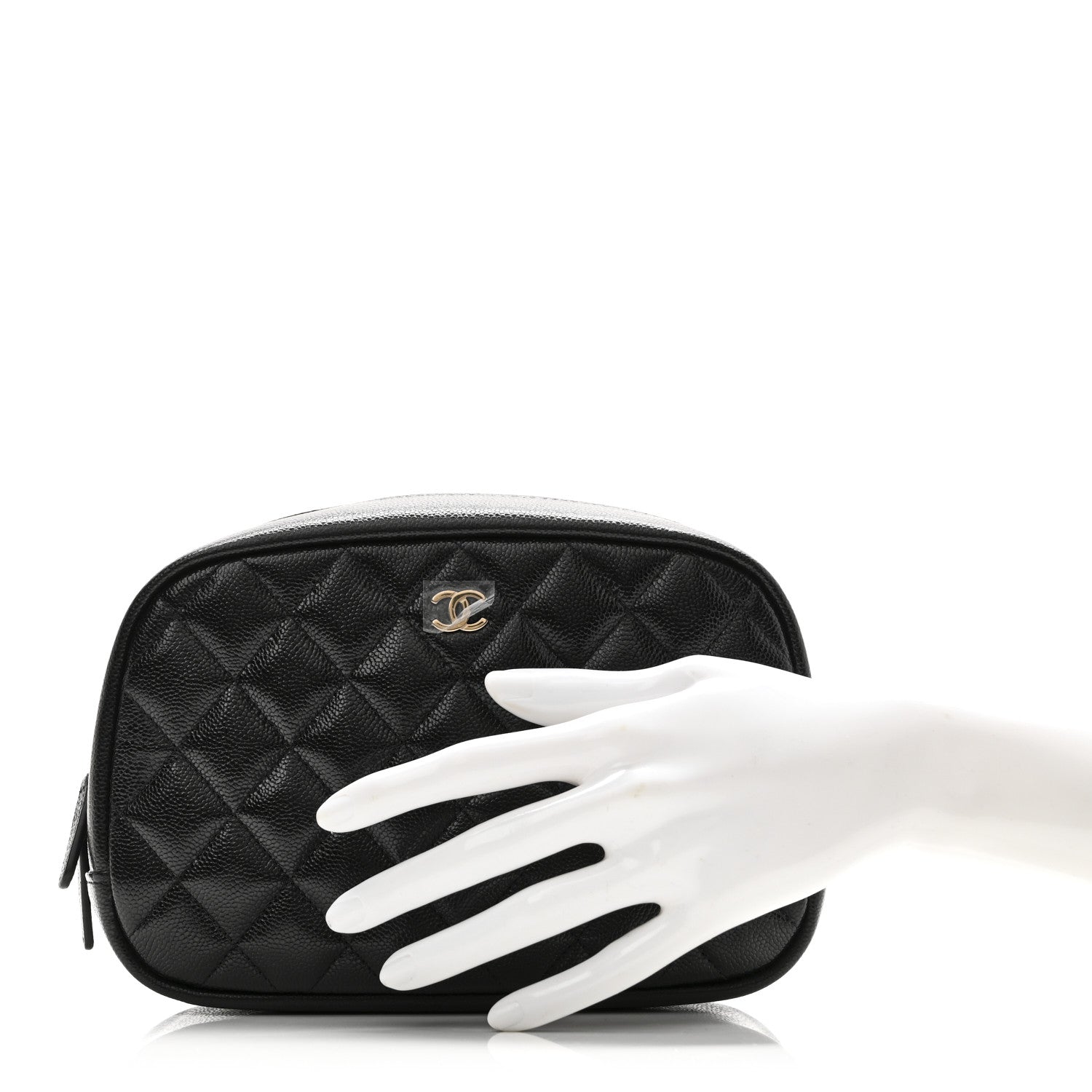 Chanel Caviar Quilted Medium Curvy Pouch Cosmetic Case Black 2 of 8